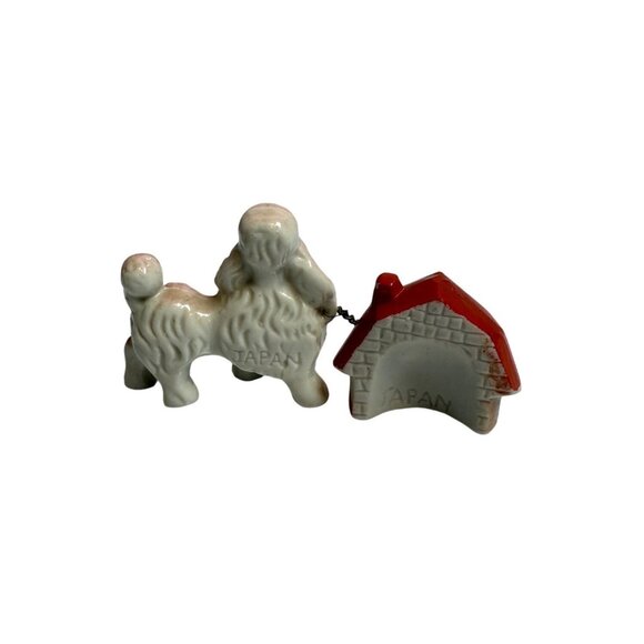 Vintage Ceramic Mom & Puppy Poodle Figurine Doghouse & Chain Japan Marked - Picture 4 of 6